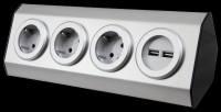 McPower Steckdosenblock Premium Aufbau, Edelstahl, 3-fach Steckdose + USB