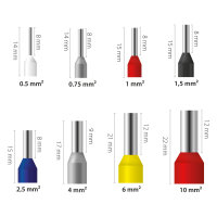 Crimpzange (Griff-Farbe: rot/gelb) mit Aderendhülsen Set 1200 Stück Querschnitt 0,50mm² - 10mm²